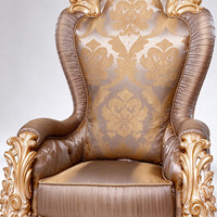 Ensemble de canapés et fauteuils de style baroque européen en bronze et tissu satiné, avec fauteuil trône à dossier haut, pour salon principal, hôtel et salon.