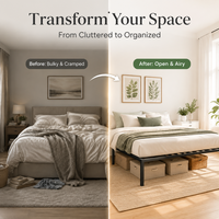 Cadre de lit plateforme en métal pleine taille avec tête de lit, trous pré-percés, design minimaliste sans tête de lit, noir