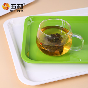 Five And Harmony Melamine Serving Tray Rectangular Thickened White Green Hotel Cafe Restaurant Use - Product Image 4