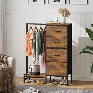 Commode suspendue SENYU à 4 tiroirs, petite armoire de chambre, réversible, en tissu et acier, cadre robuste, marron rustique, 44''H - Product Image 2