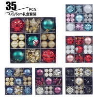 35 pièces de boules de Noël festives en plastique électroplaqué de 6 cm, rouge, vert, or, avec motif de renne, pour décoration suspendue de sapin et de fête