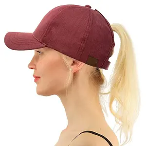 Vintage Style Outdoor Pure Cotton 3D Embroidery Letter Curved Spring Summer Women'S High Top Ponytail Baseball Cap Female Hat