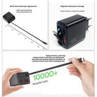 Adaptateur de chargeur de téléphone portable ultra fin 65W 20W PD Super Fast Charging avec câble Type C rétractable pour iPhone Samsung