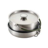 Ensemble de casseroles et poêles de camping portables en acier inoxydable avec poignée pliable, ustensiles de cuisine d'extérieur pour feu de camp et pique-nique