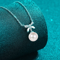 Collier en argent sterling 925 de haute qualité AZ889-X, perle d'eau douce naturelle, moissanite, collier pour femmes, nœud papillon délicat, bijoux de luxe