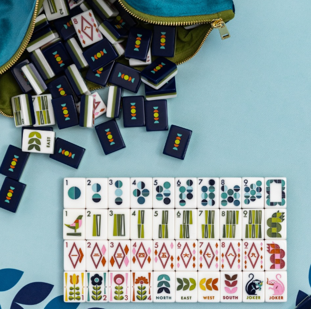Tile Brown Lexury Pattern Art Retro Pattern American Mahjong Set, Unique Geometric Floral Printed ...