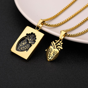 Set di 2 Collane Puzzle, Gioielli per Coppie, Collane con Cuore Anatomico, Regalo per Uomo, Catena in Acciaio Inossidabile, Ciondolo in Lega - Product Image 3