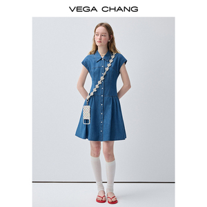 <span class=keywords><strong>Vestido</strong></span> <span class=keywords><strong>Camisero</strong></span> Azul <span class=keywords><strong>Vaquero</strong></span> VEGA CHANG para <span class=keywords><strong>Mujer</strong></span> con Cuello y Mangas Cortas, Botones, Corte en A, Mini <span class=keywords><strong>Vestido</strong></span> Casual - Product Image 3
