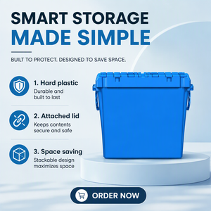 Conteneur en <span class=keywords><strong>plastique</strong></span> empilable et emboîtable perforé avec couvercle articulé, boîtes de transport à couvercle articulé, caisses détachables, <span class=keywords><strong>caisse</strong></span> de liquidation - Product Image 5
