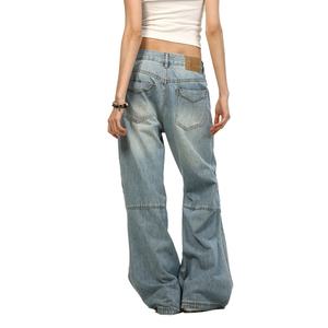 Vaqueros personalizados de mezclilla lavada para mujer, 100% algodón, tela vaquera azul claro, estilo vintage, pantalones holgados, jeans para mujer - Product Image 5