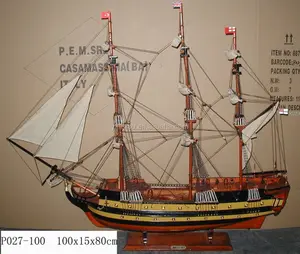 Houten Piratenschip Model, Geel 100X15X80Cm, Decoratieve Gunboat Model, europa Kunst Zeilboot Yacht Vessel Oorlog Boot Replic Model