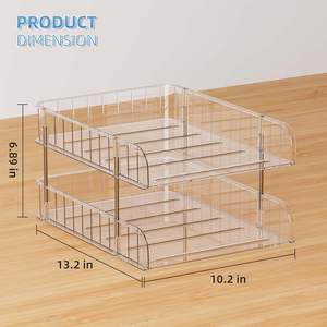 Clear Heightened Foldable Stackable 2-Tier <b>Desk</b> <b>Organizer</b> Paper & Letter/A4 Tray Storage Office File Folder Holder - Product Image 6