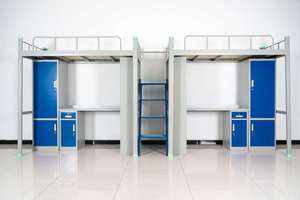 Lit superposé moderne en métal avec bureau intégré, étagère solide, rangement pour vêtements et armoire-vestiaire pour écoles, hôtels, appartements et dortoirs - Product Image 4