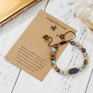 Conjunto de Pulseras Tejidas con Piedras Naturales de las Doce Constelaciones, Cuentas de Ojo de Tigre, Ajustables, Unisex, Regalo, Joyería - Product Image 3