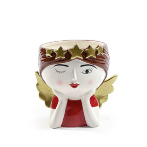 Jarrón de Cerámica con Rostro de Ángel 17.5x14cm H 17cm - Product Image 1