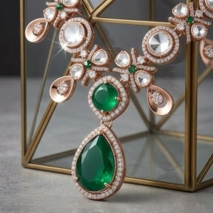 Conjunto de Collar de Plata 925 con Cristales Verdes y Circonitas en Oro Rosa, Joyería Nupcial de Lujo con Pendientes para Mujer, Joyería de Boda - Product Image 6