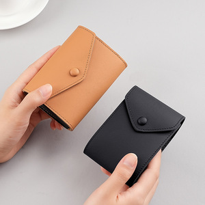 Porte-cartes de visite et d'identité en cuir pleine fleur couleur unie unisexe, porte-cartes de crédit, accessoire de sac pour cartes d'organisme de commerce extérieur, porte-clés - Product Image 4