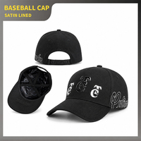 Casquette de baseball noire ajustable de haute qualité avec logo brodé 3D personnalisé et strass, vente en gros directe usine