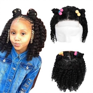 Parrucca riccia in capelli umani brasiliani senza colla <span class=keywords><strong>per</strong></span> bambine e ragazze, con chiusura in pizzo trasparente piccola, all'ingrosso - Product Image 2