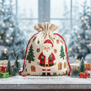 <b>Personalised</b> Christmas Sublimation Gift Pouch Cotton Canvas Santa Sacks Packaging <b>Drawstring</b> <b>Bag</b> - Product Image 2