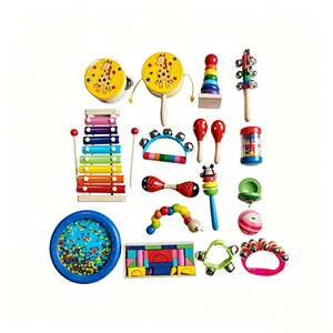 18-Piece Wooden Music Orff Percussion Instruments Sets With Triangle Castanet Ocean <b>Drum</b> Xylophone for Kids Playing Music Gift - Product Image 1