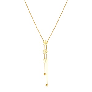 Gold Plated Flower Necklace With Diamond Accents Long Tassel Design Everyday Wear - Product Image 5