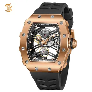 Sanyin Luxury Tonneau Skeleton Classic Mens Wrist Watches Custom Vintage Minimalist Mechanical Automatic Watch