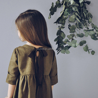 Robe personnalisée ODM pour femmes, en coton, col rond, décontractée, d'été, avec nœud, manches unies, longueur genou, coupe trapèze, pour bébés filles
