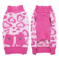 Mignonne Fille Chien Rose Hiver Pull Strass Poches Acrylique Coeurs Motif Pet Vêtements pour Petits Animaux pour Printemps Automne Saison