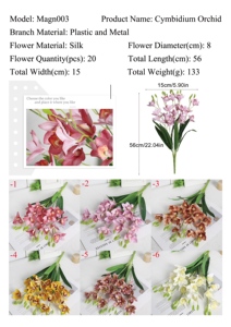 Wholesale 20 Heads Artificial <strong>Small</strong> Cymbidium Orchid 56cm Real Touch PVC Flowers for Home Garden Decoration - Product Image 6