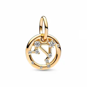 925 argent Sterling ciel étoilé zodiaque doré pendentif à breloque perles ajustement Original marque Bracelet bricolage femmes bijoux accessoires