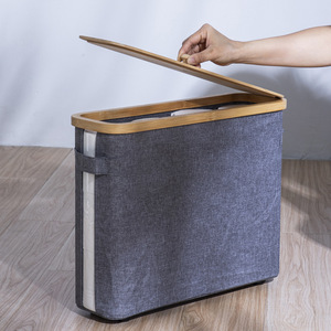 Modern Minimalist Bamboo <b>Fabric</b> <b>Storage</b> <b>Basket</b> With Lid Foldable Rectangle Tissue Box For Miscellaneous Items Off White Black - Product Image 3