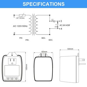 Transformador Enchufable Monofásico de 24 VCA y 40 VA para Timbre, Compatible con Nest, Ecobee, <span class=keywords><strong>Sensi</strong></span>, Honeywell (100% Cobre) - Product Image 5