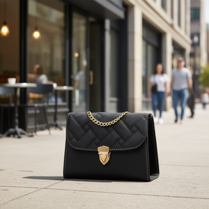 Sac à bandoulière vintage pour femme Fana Lcela Kaori noir géométrique en cuir véritable avec chaîne pour usage quotidien - Product Image 2