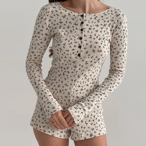 Combinaison en tricot imprimée personnalisée pour femmes, manches longues, douce et confortable, vêtements de détente d'<span class=keywords><strong>été</strong></span>, vêtements de nuit - Product Image 1