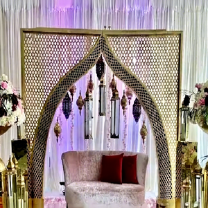 Arabian Wedding Gold Laser Cut Arch for Stage New Style Gold <b>Backdrop</b> Metal Arch <b>Stand</b> Frames At Wholesale Prices for Australia - Product Image 1