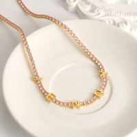 Collar de cadena de tenis chapado en oro y cobre con nombre personalizado, estilo vintage, con circonitas, regalo para fiesta de mujer, ideal para dropshipping.