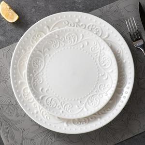 Elegante Plato de Cerámica Relieveado, Plato Blanco para Filete, Pasta, <span class=keywords><strong>Desayuno</strong></span> y Ensalada para Hotel, Restaurante, Banquete y Fiesta - Product Image 1