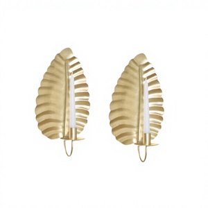 ชุดเชิงเทียนเหล็กคุณภาพสูง2ชิ้นเชิงเทียนทรงใบไม้สำหรับร้านอาหารบ้าน - Product Image 1