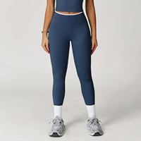 Legging olahraga wanita, celana olahraga pinggang tinggi, legging wanita pinggang tinggi, celana lari Yoga cepat kering, ketat, Solid