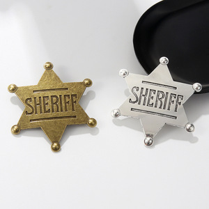 Neues Produkt Kreatives Design Legierung Metall Sheriffs Abzeichen Brosche Pin 3D geprägt Benutzer definierte vergoldete Metall Sechseck Stern Abzeichen