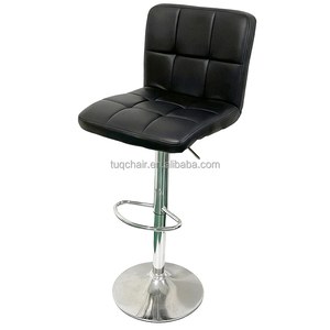 Tabourets de bar hydrauliques haut de gamme, revêtement en PU noir matelassé, base en fer, chaises pivotantes pour comptoir de cuisine, café - Product Image 1