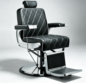 Chaise de barbier hydraulique noire en cuir PU, cuir synthétique, inclinable, chaise de coiffure de salon, pivotante à 360 degrés, réglable en hauteur - Product Image 4