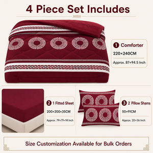 4 Piece Custom Printed Fleece Bedding Set <strong>Double</strong> Sided Sherpa Comforter with <strong>Deep</strong> Pocket <strong>Fitted</strong> <strong>Sheet</strong> for Bulk Orders - Product Image 2