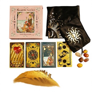 Nouvel ensemble de cartes de tarot de luxe en feuille d'or 12*7cm, imperméable, finition brillante double face, coins carrés, jeu de cartes en plastique plaqué or 24K - Product Image 2