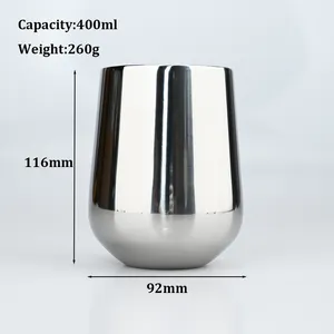 400ml Double Wall Silver Stainless Steel Stemless Wine Glass Martell Cup Wine Tumblers