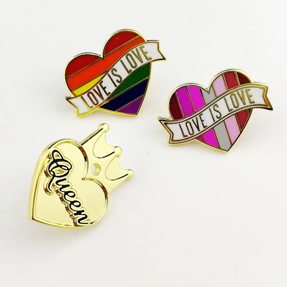 The queen heart love is love gender equality pride rainbow hard enamel lapel pin with box packing