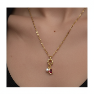 จี้รูปหยดน้ำชุบโรเดียมขนาดเล็กประดับเพชรโมอิสซาไนต์และมุก พร้อมสร้อยเชื่อมแบบน่ารักสำหรับเป็นของขวัญในงานหมั้น งานแต่งงาน และงานปาร์ตี้ - Product Image 1