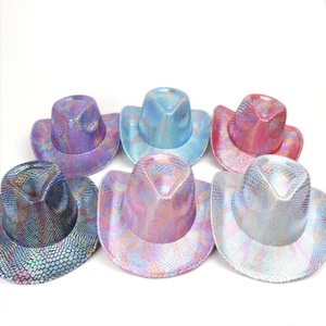Chapeau de cowboy holographique irisé à paillettes, chapeau de fête western unisexe pour adulte, accessoire de mode, utilisable en toutes saisons - Product Image 2