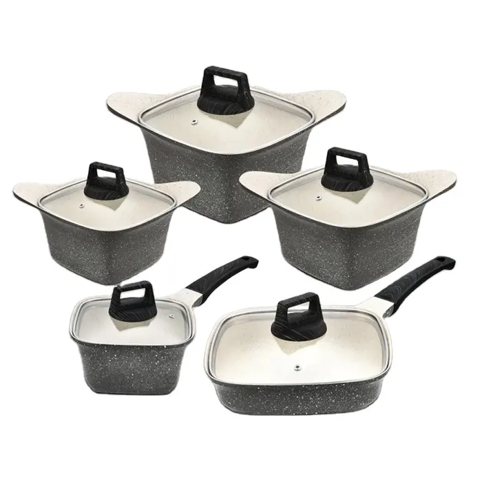 Ensemble d'ustensiles de cuisine antiadhésifs à revêtement marbré, en aluminium moulé, poêle à frire et wok, design coréen, 8 pièces